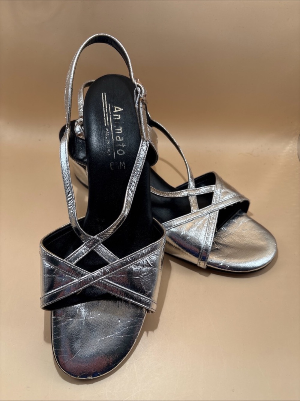 VTG  Animato Silver Strappy Heels Size 6.5M Slingback Metallic Sandals JC Penney